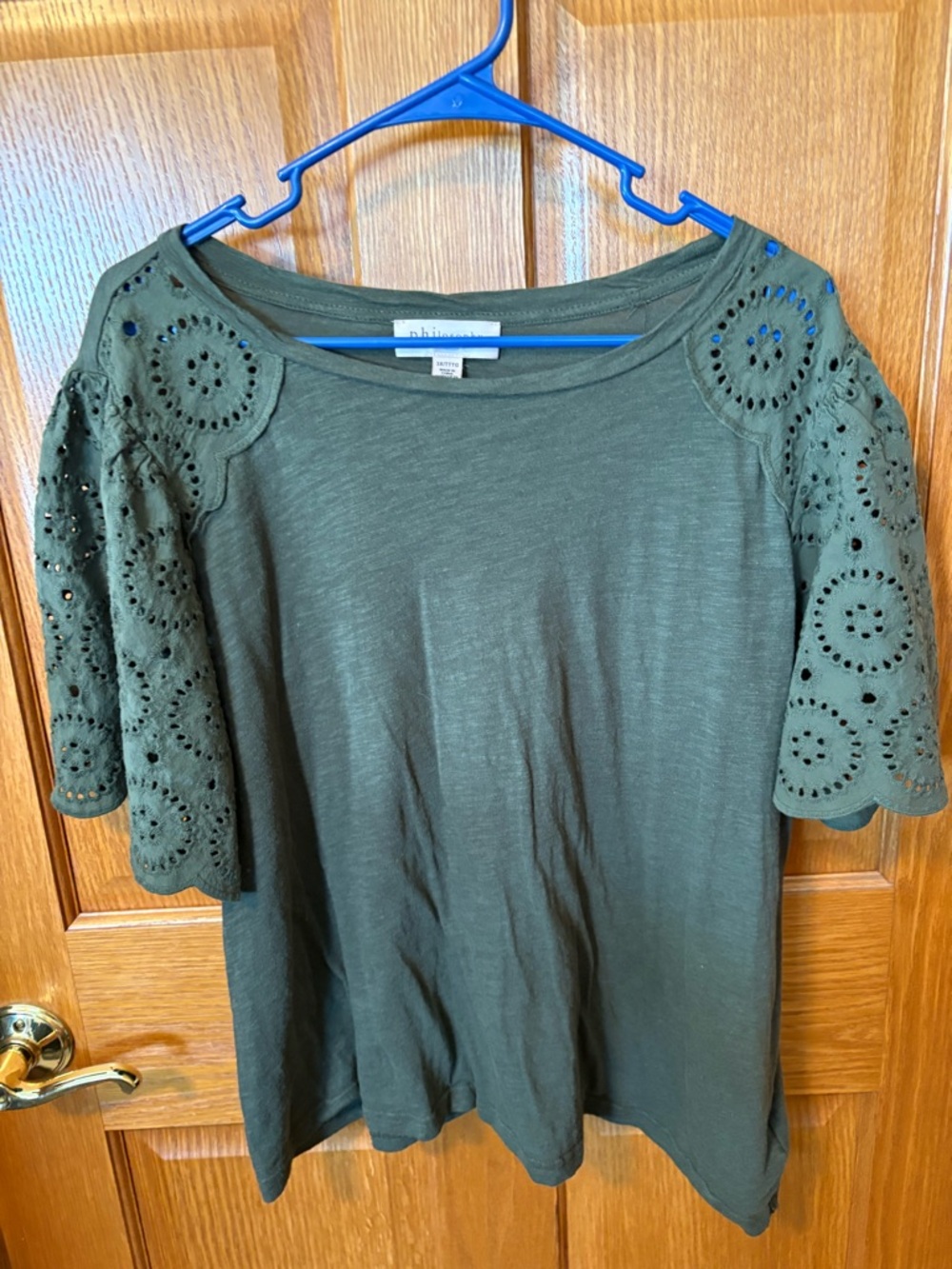 Philosophy Olive Green Eyelet Short Sleeve Top